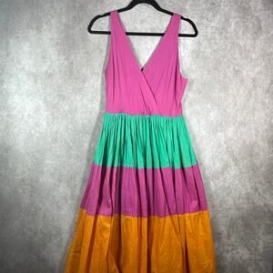 Mira Maxi Dress Womens Small Multicolor Colorblock‎ Faux Wrap Sleeveless V-Neck